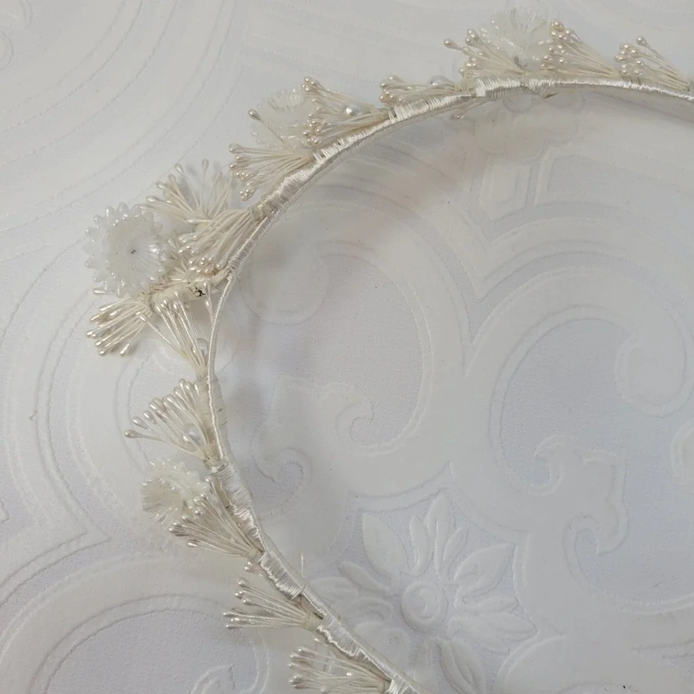 Vintage Greek Stefana Wedding Crowns Ivory Pearls Floral 1980's‎ Orthodox